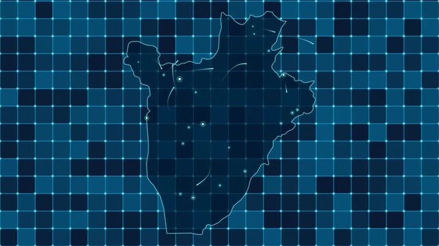 Digital grid map animation of Burundi, Technology, Communication, Transportation