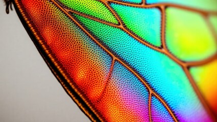 Vibrant Rainbow Butterfly Wing Macro Closeup with Iridescent Colors and Details
