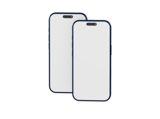 Two modern smartphones with blank screens, perfect for showcasing app designs, website previews, or user interf