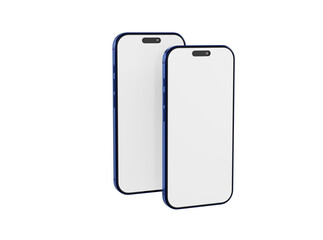 Two modern blue smartphones with clean, blank screens, perfect for showcasing your app, website or other conten