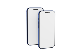 Two modern blue smartphones with clean, blank screens, perfect for showcasing your app, website or other conten