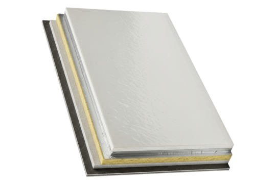 Rectangular piece of composite thermal insulation material layers on a transparent background - Powered by Adobe