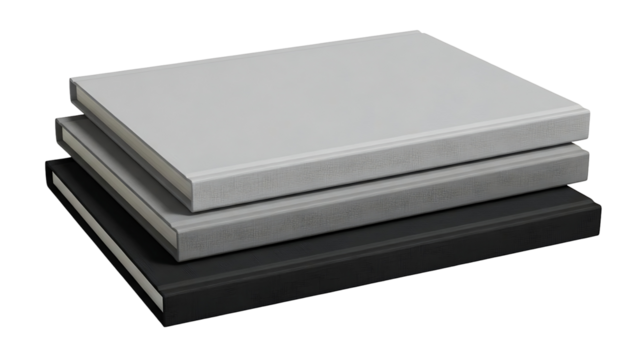 Stack of textured gray and black square material samples