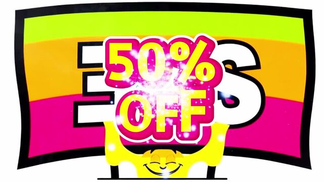 Cartoon Sale Sign With Colorful Background And Lego Character Holding The Sign Up With Its Hands