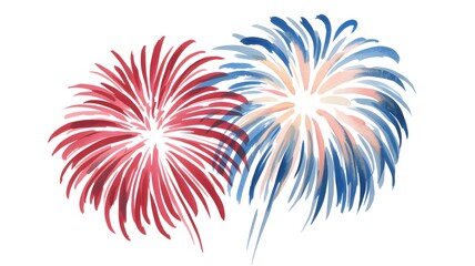 Watercolor fireworks isolated on white background for 4th of july celebration