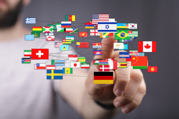 Abstract image of international network, flags connected by lines. Concept of global communication and business. World flags representing countr