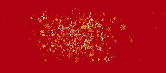 Christmas background featuring scattered gold stars and snowflakes on a vibrant red backdrop. Perfect for holiday designs.