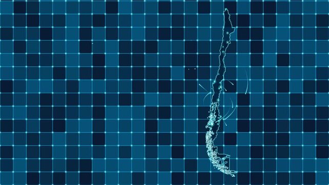 Digital grid map animation of Chile, Technology, Communication, Transportation