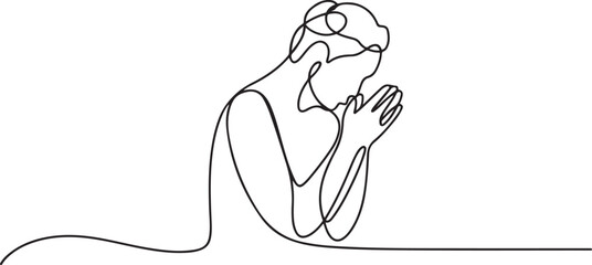 Continuous One line drawing of Freedom Praying. Symbolizing person in faith. Vector illustration hand drawn. one line Icon drawing