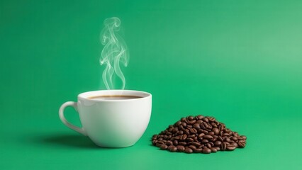 Invigorating steaming coffee with rich aroma and fresh roasted coffee beans