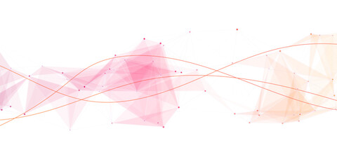 Abstract Poly wave Network Background. Soft Pink and Orange Geometric Mesh with Flowing Lines, Low-Poly Connected Dots, Modern Digital Art Texture for Creative Design