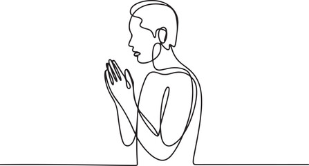 Continuous One line drawing of Freedom Praying. Symbolizing person in faith. Vector illustration hand drawn. one line Icon drawing