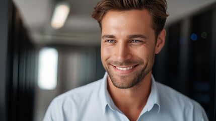 Obraz premium Faceless smiling engineer in server hub monitoring data center energy consumption components, defocused background, happy IT expert walking through facility, sensor functionality v
