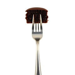 Dessert Fork with a Piece of Chocolate Cake on its Tines
