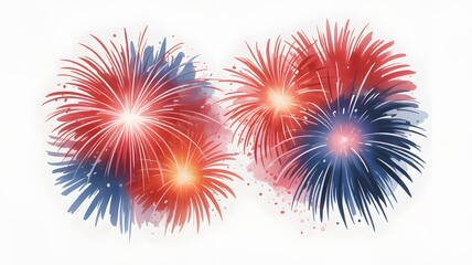 Two colorful fireworks isolated on white background for celebration design