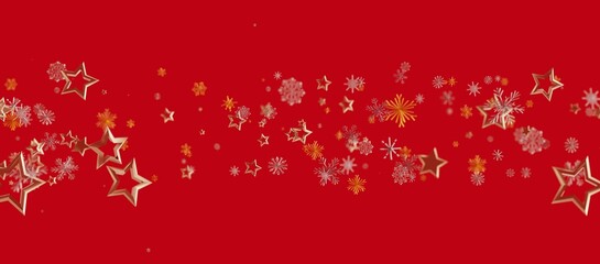 Abstract festive background featuring gold stars and snowflakes on a vibrant red backdrop perfect for holiday designs, celebrations,