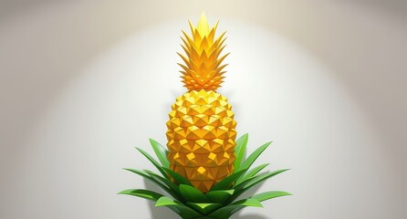 Vibrant Yellow Pineapple with Green Leaves on White Background