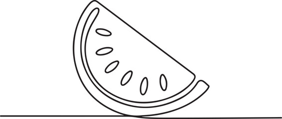 One continuous line illustration of a watermelon slice, isolated. one line Icon drawing