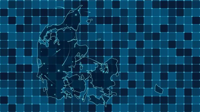 Digital grid map animation of Denmark, Technology, Communication, Transportation