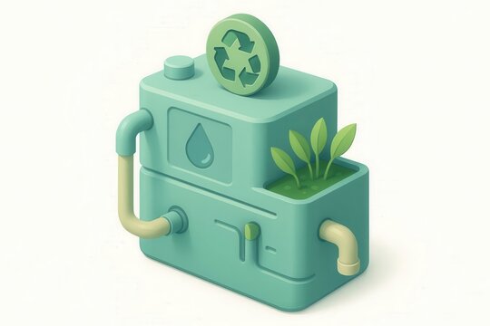 A greywater recycling module, green tech element, isolated on white background
