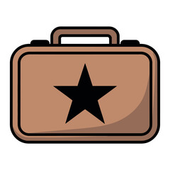 A brown briefcase with a black star emblem is depicted as a graphic illustration.