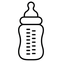 A simple line art illustration of a baby bottle with measurement markings.