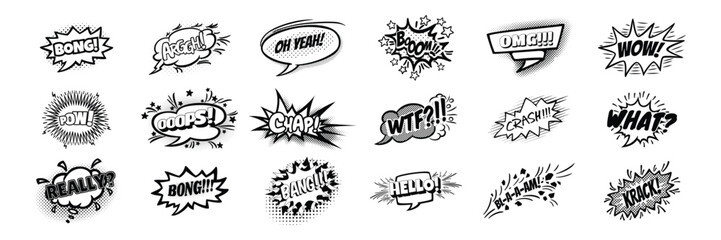Black-and-white comic speech bubble shapes.