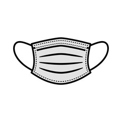 A white medical mask with elastic ear loops is depicted against a white background.