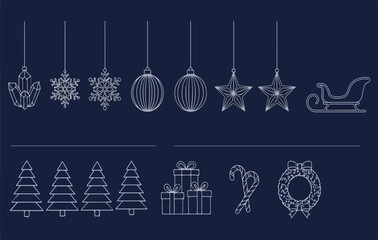 Minimalist Christmas and Winter Holiday line art vector icon set for design isolated PNG with Transparent Background