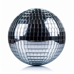 shining silver disco ball with light sparkles isolated on a white background