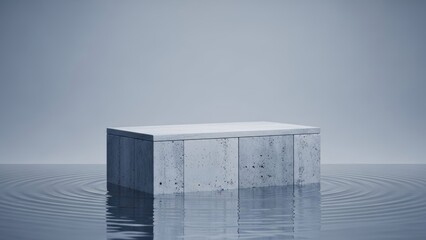 Minimalist concrete podium submerged in water with ripples for product display background
