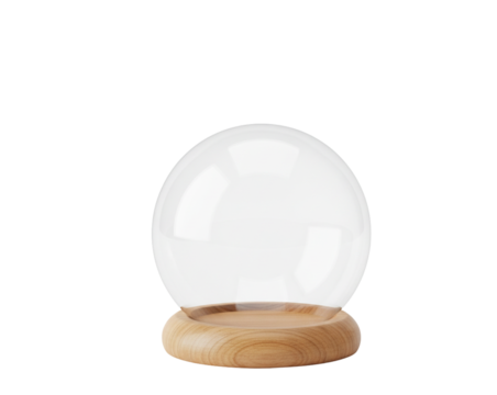 Empty Snow Globe with Wooden Base Isolated on White Background - Powered by Adobe