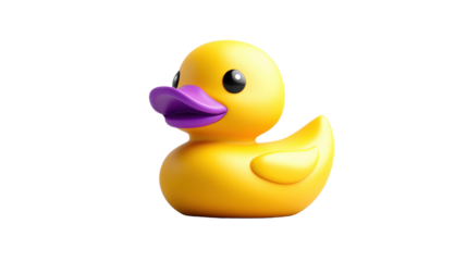 Yellow Duck with Purple Beak on Transparent Background