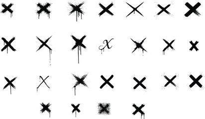 Set of black hand drawn painted x marks vector illustration collection different styles