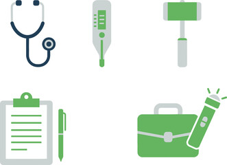 Medical equipment icons in green and white