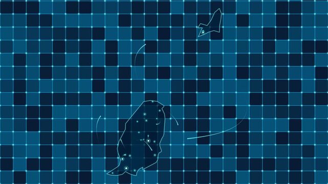Digital grid map animation of Grenada, Technology, Communication, Transportation