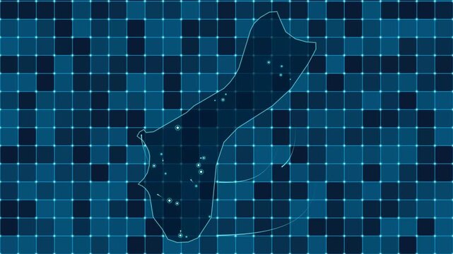 Digital grid map animation of Guam, Technology, Communication, Transportation