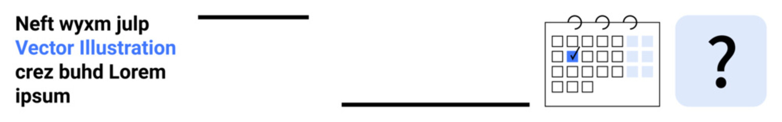 Planning, decision-making, scheduling, deadlines, project management, time management. Illustrated calendar with a question mark symbol. Scheduling and decision-making concept