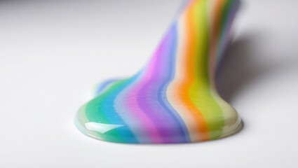 Colorful rainbow liquid flowing on white surface, abstract art concept