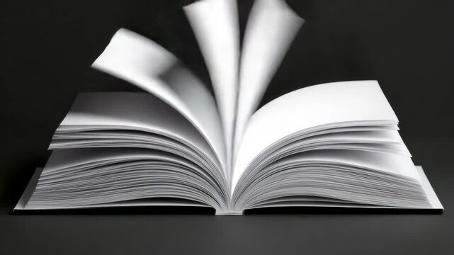 Open Book with Blank White Pages on Dark Gray Background in Studio with Soft Lighting for Education and Learning Purposes, Focus on Paper Texture and Book Binding