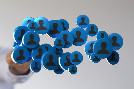 Abstract network of people icons, connected. Representing teamwork, global connection, digital community, social media, and communication.