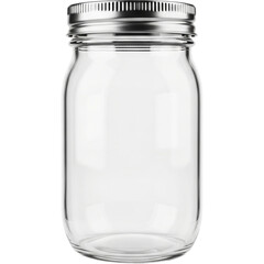 Clean Empty Glass Jar With Metal Lid Still Life Design Mockup Isolated Clipping Object Clear on transparent background