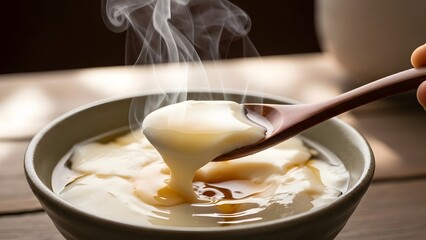 A close-up shot of a dark stone mortar and pestle filled with a vibrant red chili paste, surrounded by whole red chilies and flakes on a wooden surface.