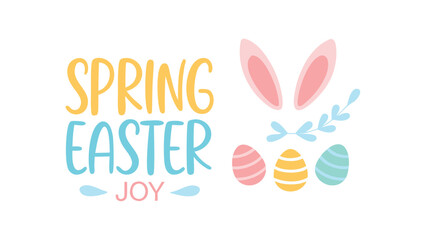 Fototapeta premium Spring easter joy with bunny ears and decorated eggs in pastel colors on a white background