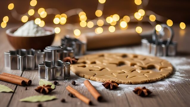 Baking festive gingerbread cookies for Christmas with warm spices and star shaped cookie cutters, perfect for holiday promotions and family baking content