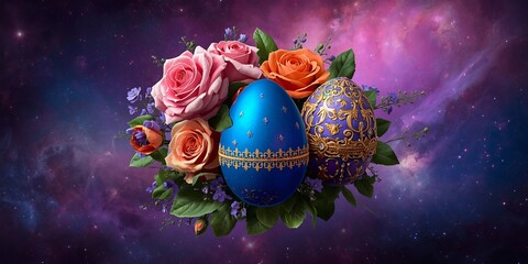 easter egg with flowers and birds