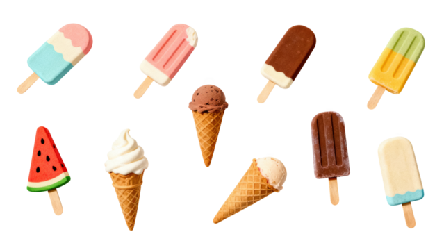 Ice Cream and Popsicle Set on Transparent Background