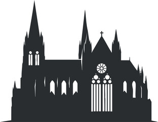 Fototapeta premium Elegant silhouette vector illustration of a gothic cathedral building, perfect for religious and architectural design projects
