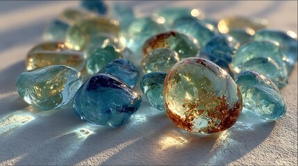 Smooth translucent glass pebbles scattered illustrator