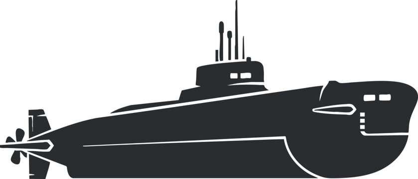Silhouette vector illustration of a submarine in a modern flat design style suitable for military and naval themes